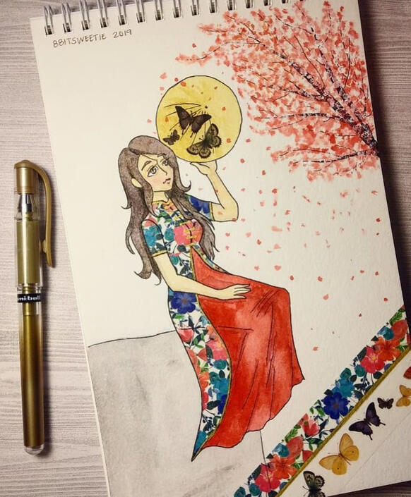 watercolor, washi tape, metallic ink